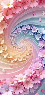 Pastel flower spiral wallpaper with a vibrant pink and blue hue.