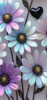 Pastel flowers with hearts mobile wallpaper.