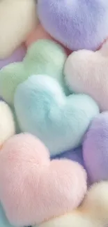 Fluffy pastel hearts creating a cozy pattern.