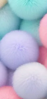 Colorful fluffy pastel pom-poms for mobile wallpaper.