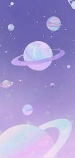 Dreamy pastel galaxy wallpaper with planets and stars.