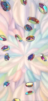 Colorful gemstones with a pastel kaleidoscope background.