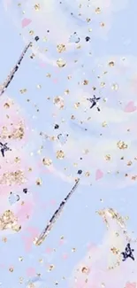 Dreamy pastel wallpaper with golden glitter accents in watercolor style.