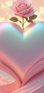 A pastel heart with a rose on top, featuring soft pink and shimmering colors.