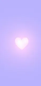 Minimalistic pastel heart with glowing effect on lavender background.