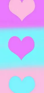 Pastel pink and blue gradient wallpaper with heart design.