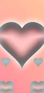 Vibrant pastel heart design on a gradient peach background for mobile wallpaper.