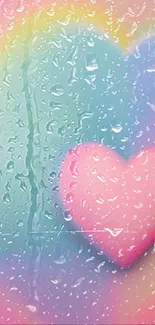 Colorful pastel heart wallpaper with gradient background.