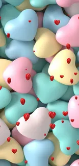 Pastel hearts seamless pattern mobile wallpaper with soft colors.