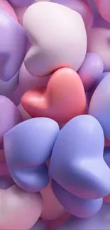 Pastel hearts in purple, pink, and blue create a soothing mobile wallpaper.