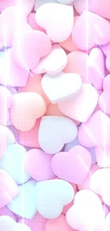 Mobile wallpaper with pastel heart shapes in soft colors.