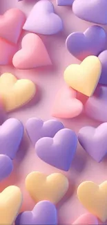 Wallpaper with pastel colored heart shapes.