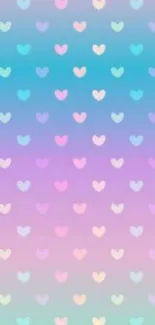 Pastel heart pattern wallpaper with soft gradients and colorful hearts.