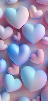 Pastel heart pattern mobile wallpaper featuring soft colors and gradients.