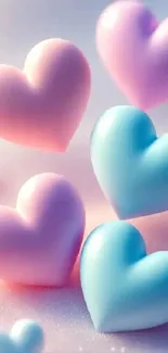 Floating pastel heart-shaped clouds wallpaper.