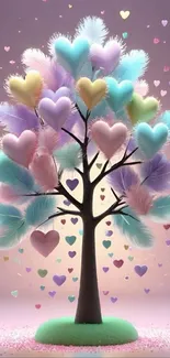 Whimsical tree with pastel heart leaves.