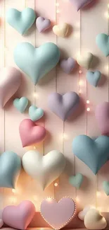 Mobile wallpaper with pastel heart shapes in soft colors.