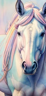 Pastel colored horse artwork with a colorful mane for mobile wallpaper.