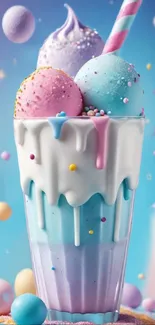 Vibrant pastel ice cream shake with sprinkles.