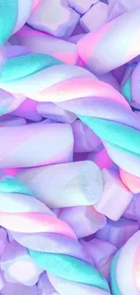 Pastel marshmallow wallpaper with pink, purple, and blue hues.