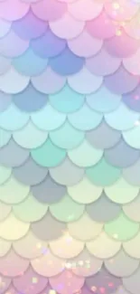 Mobile wallpaper with pastel mermaid scales and soft rainbow colors.