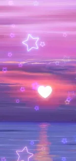 Pastel night sky wallpaper with stars and a heart glow.