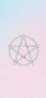 Pastel pink and blue wallpaper with pentagram design.