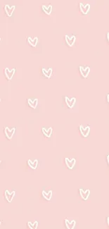 Pastel pink wallpaper with white hearts.