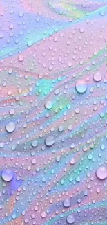 A pastel rainbow mobile wallpaper with realistic water droplets and fluid patterns.