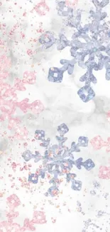 Pastel snowflakes with glitter effect on white background wallpaper.