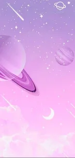 Pastel space wallpaper with planets and stars.