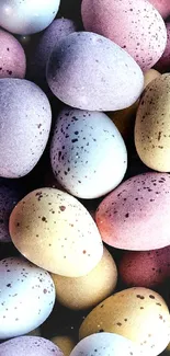 Colorful pastel speckled eggs wallpaper design.