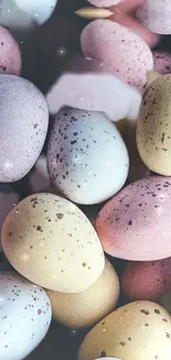 Pastel speckled eggs on a soft background.