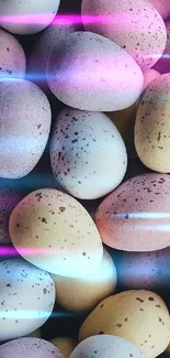 Aesthetic pastel speckled eggs in soft hues for mobile wallpaper.