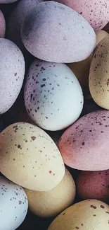 Pastel speckled eggs in calming hues, perfect for phone wallpaper.