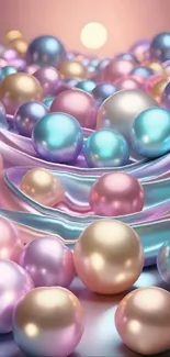 Pastel spheres and shimmering fabric design for phone wallpaper.