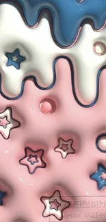 Pastel starry wallpaper with pink, blue, and white drips and star patterns.