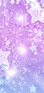 Pastel starry night wallpaper with lavender and blue hues.