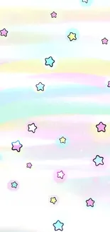 Dreamy pastel wallpaper with rainbow and stars.