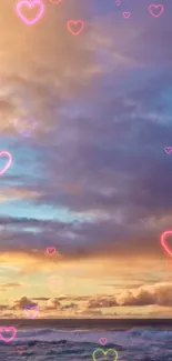 Mobile wallpaper with pastel sunset and heart overlay.