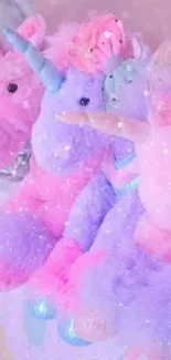 Cute pastel unicorn plush toys with sparkles.