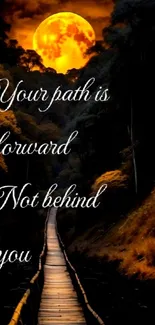 Pathway under a full moon with inspirational text.