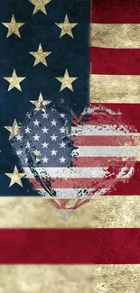 American flag and heart wallpaper design for mobile.