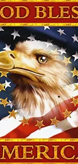 Patriotic wallpaper with bald eagle and American flag.