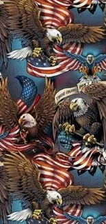 Eagles and American flags wallpaper design.