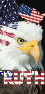 White-headed eagle with USA flag and 'Truth' text decoration.