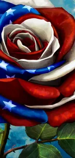 Red, white, and blue rose with American flag design in vibrant colors.