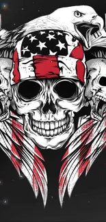 Skull with American flag and eagle wallpaper art.