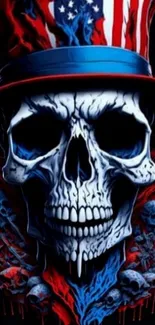 Patriotic skull design with vivid colors and hat.