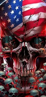 Patriotic skull art with American flag design